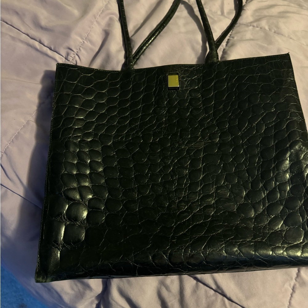 Furla Black Croc-Embossed Tote